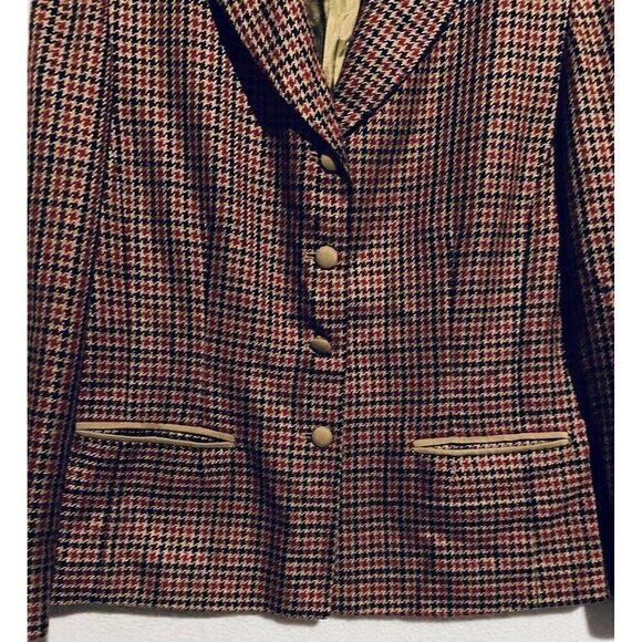 Pendleton Blazer Womens 14 Houndstooth Faux Suede Button Up Academia Preppy - Picture 3 of 7